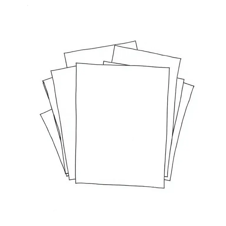A line drawing of scattered notes being gathered into a single sheet