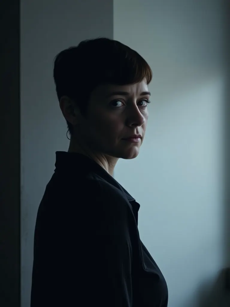 Portrait of a person with short hair against a plain background